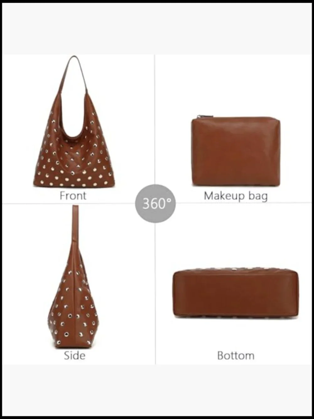 Studded Hobo Bag Vegan Leather Tote Purse Soft Slouchy Shoulder Bag